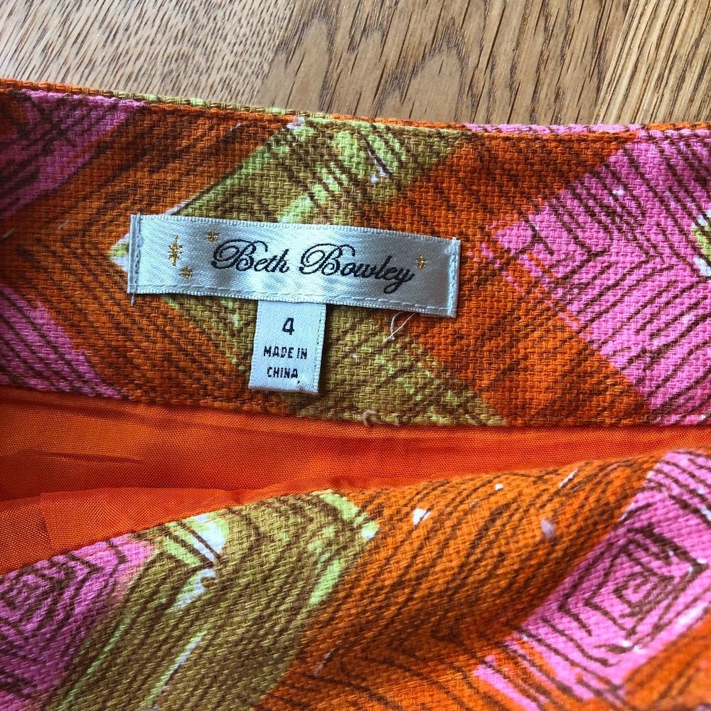 Beth Bowley Ikat Pattern Skirt Pink Orange Size 4 - Picture 3 of 12